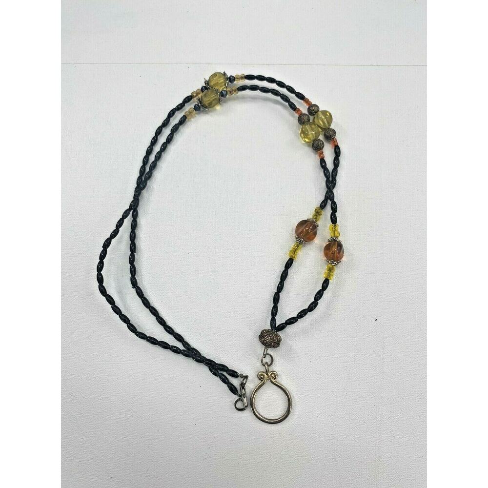 Vintage Retro 70's Necklace Multicolored Beads with Hanging Charm